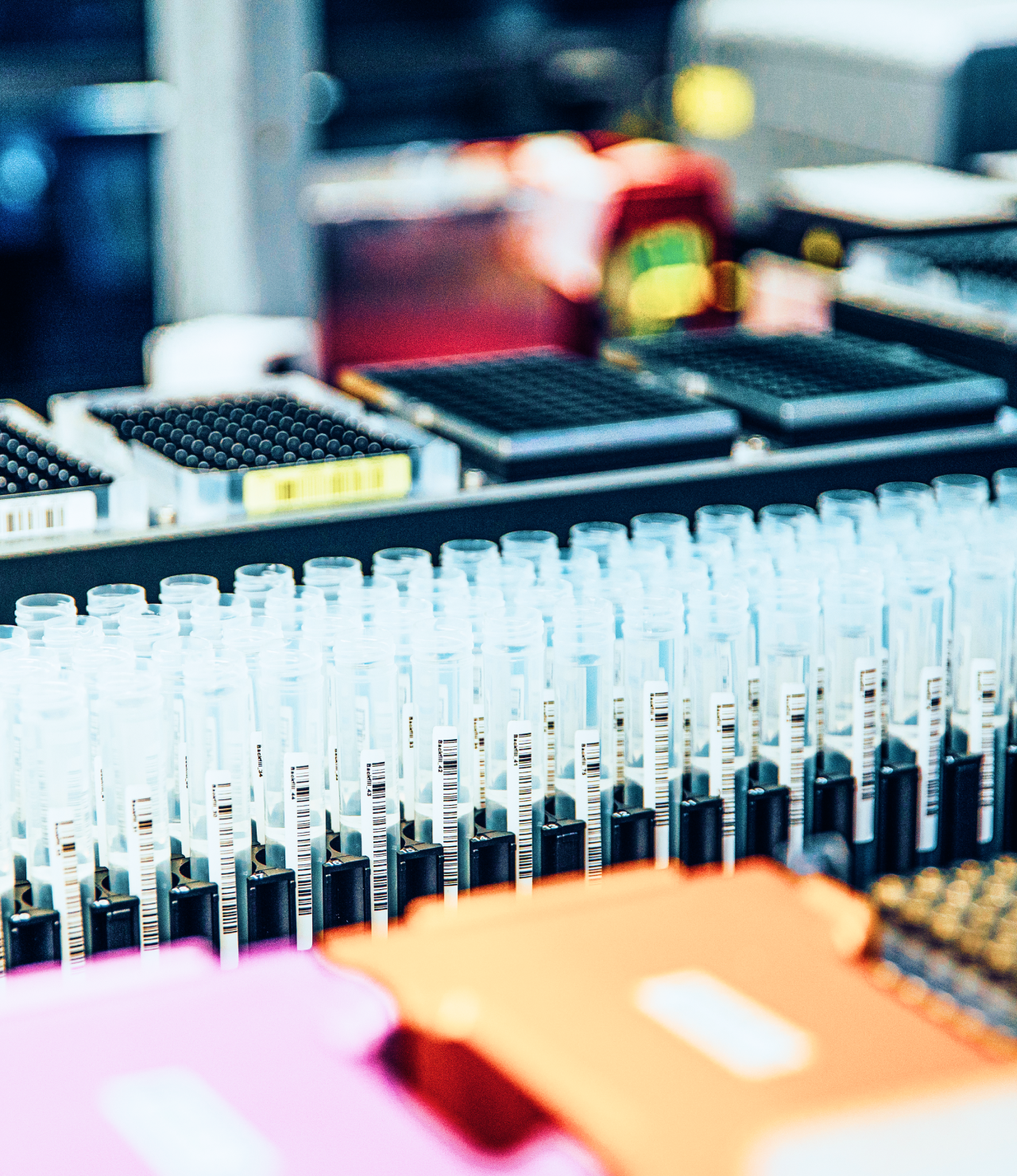 Many test tubes grouped next to one another