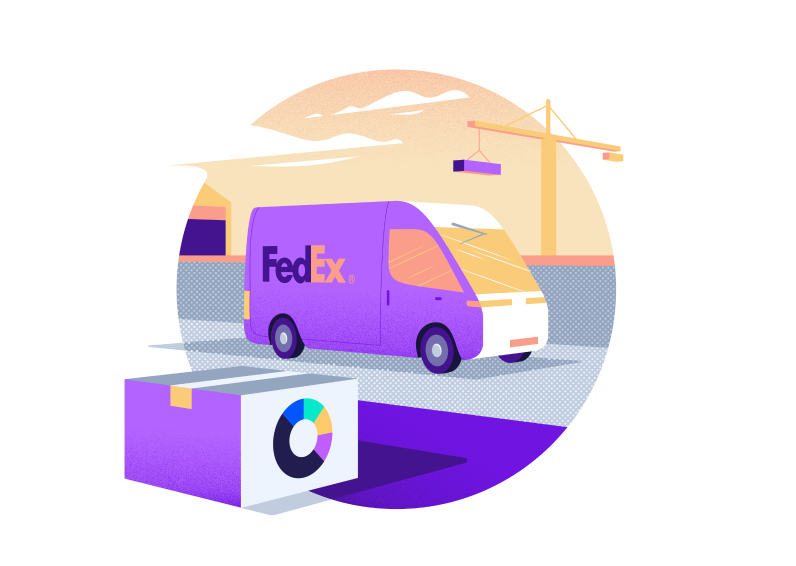 Illustration of a FedEx van and a Color package