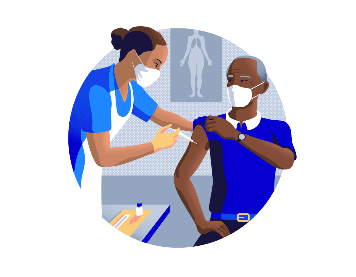 Illustration showing a medical professional giving a someone a COVID-19 vaccination