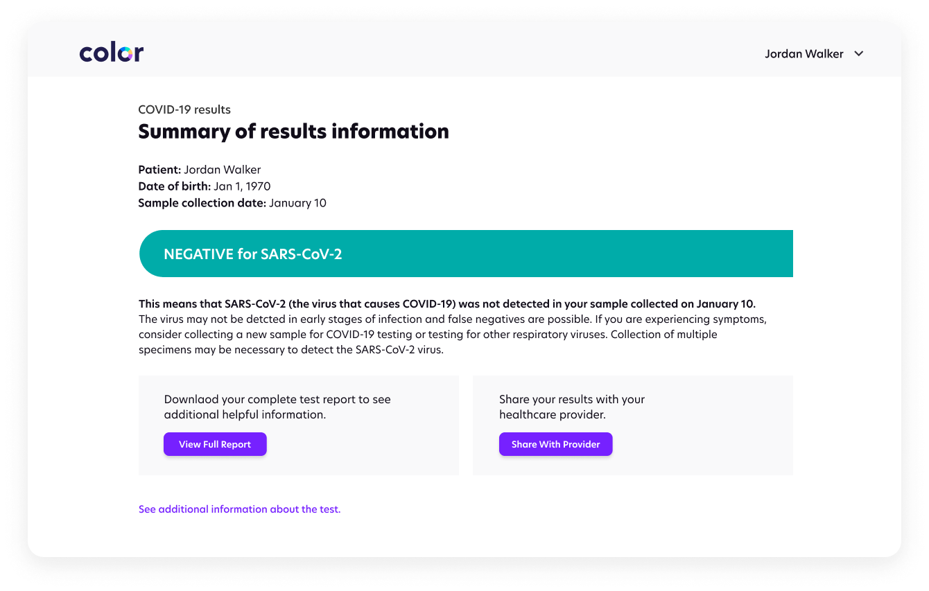 Color dashboard showing results summary
