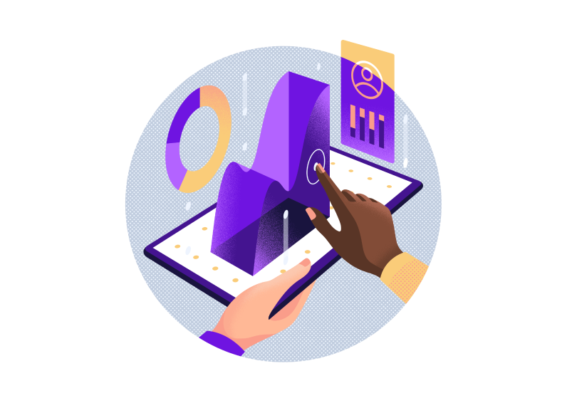 Illustration of someone interacting with a 3D graph coming out of a tablet