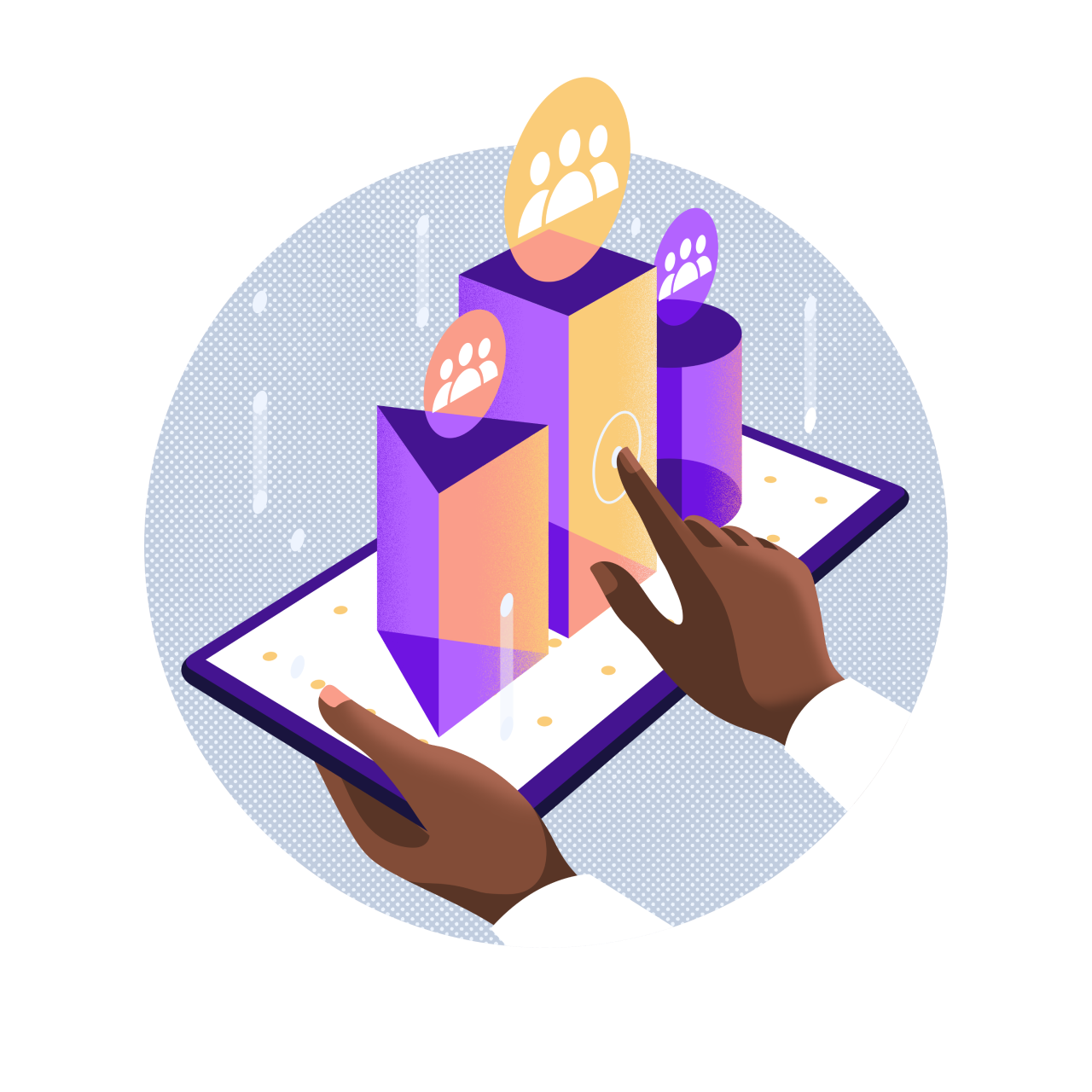Illustration of someone interacting with a 3D graph coming out of a tablet