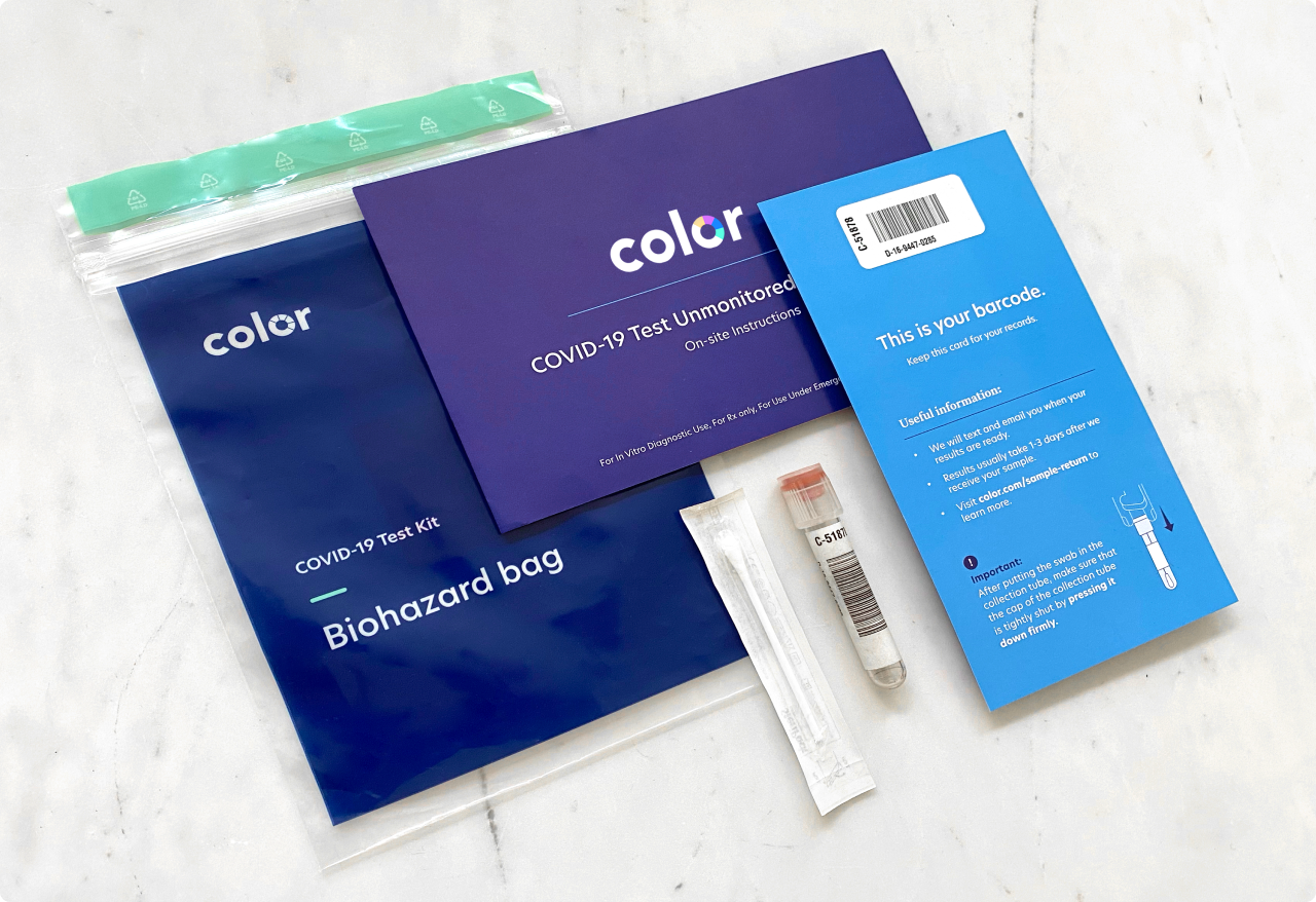 Color self-serve testing kit on a desk